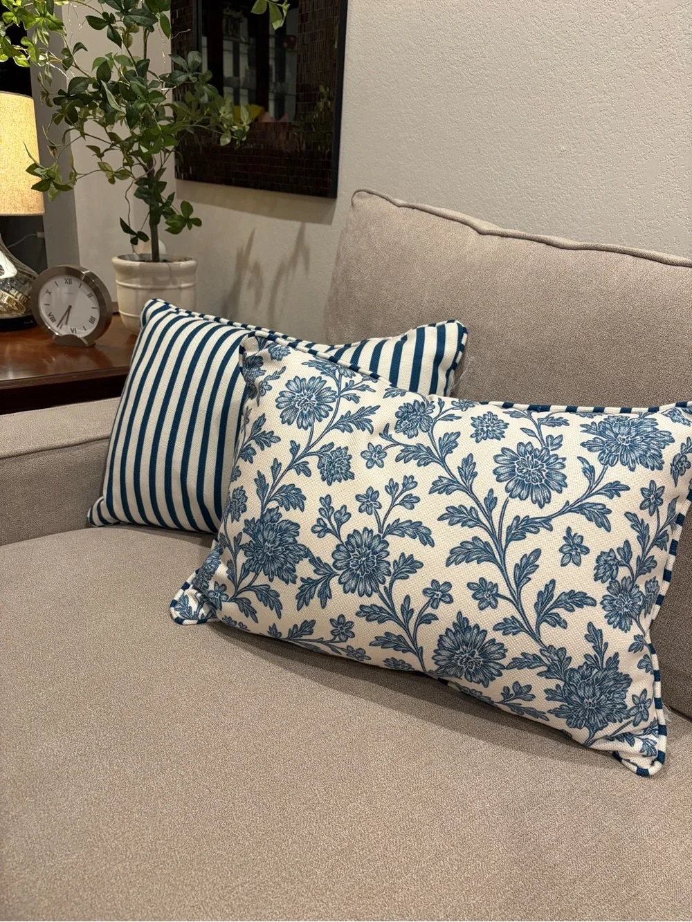 Martha Stewart Blue Floral and Stripe Decorative Lumbar Pillow Set